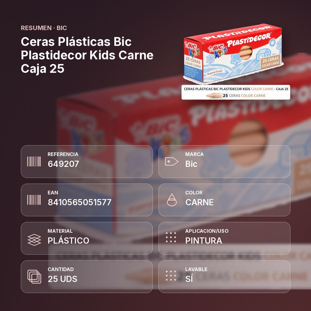 CERAS PLÁSTICAS BIC PLASTIDECOR KIDS CARNE CAJA 25 - resumen de atributos