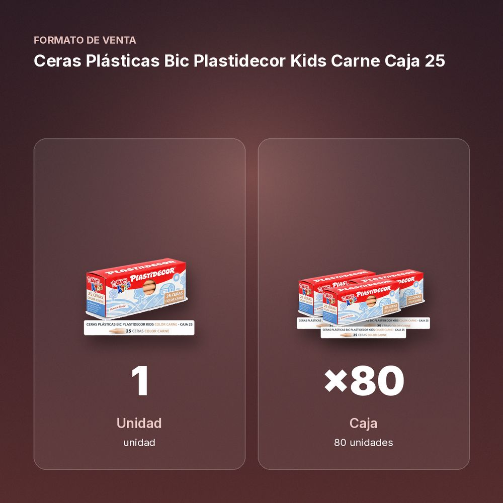 CERAS PLÁSTICAS BIC PLASTIDECOR KIDS CARNE CAJA 25 - formato de venta: caja de 80