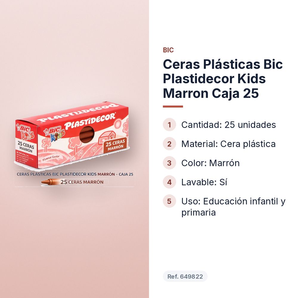 CERAS PLÁSTICAS BIC PLASTIDECOR KIDS MARRON CAJA 25 - características principales