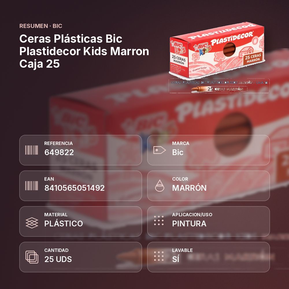 CERAS PLÁSTICAS BIC PLASTIDECOR KIDS MARRON CAJA 25 - resumen de atributos