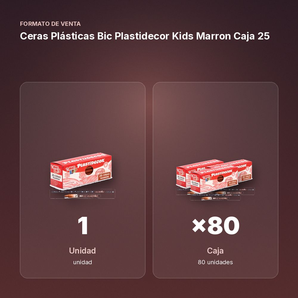 CERAS PLÁSTICAS BIC PLASTIDECOR KIDS MARRON CAJA 25 - formato de venta: caja de 80