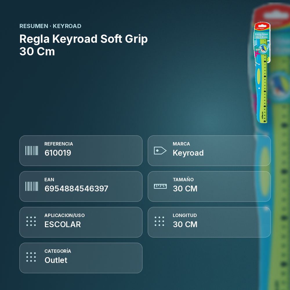 REGLA KEYROAD SOFT GRIP 30 CM - resumen de atributos