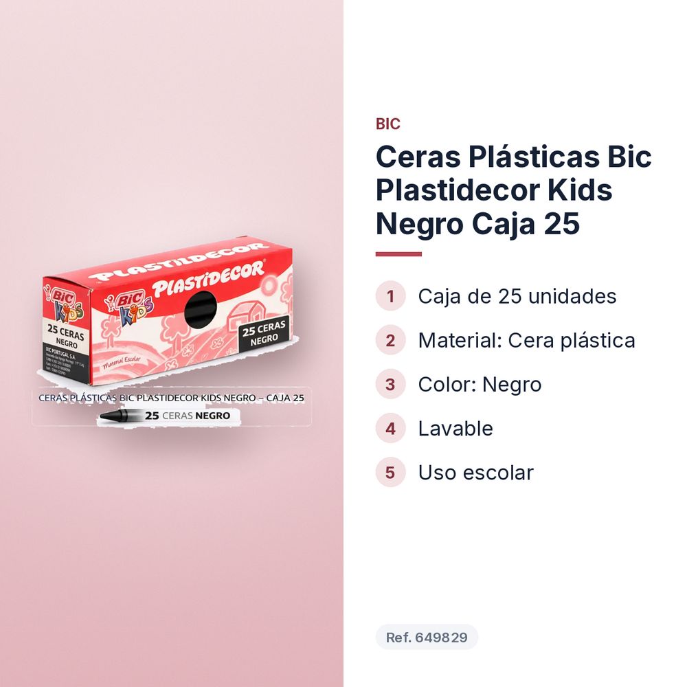 CERAS PLÁSTICAS BIC PLASTIDECOR KIDS NEGRO CAJA 25 - características principales