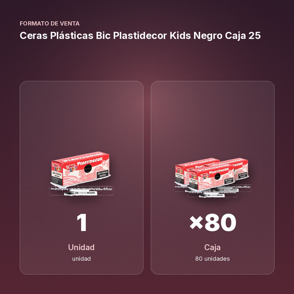 CERAS PLÁSTICAS BIC PLASTIDECOR KIDS NEGRO CAJA 25 - formato de venta: caja de 80