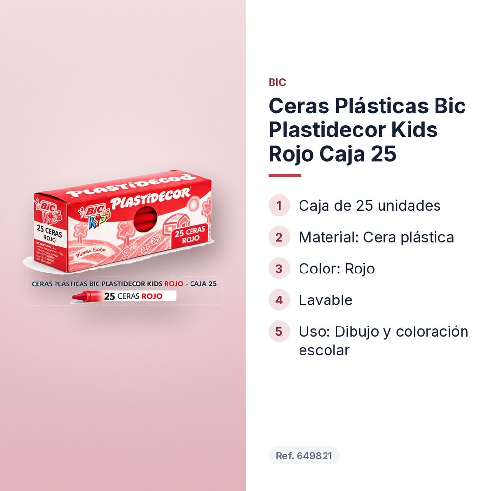 CERAS PLÁSTICAS BIC PLASTIDECOR KIDS ROJO CAJA 25 - características principales