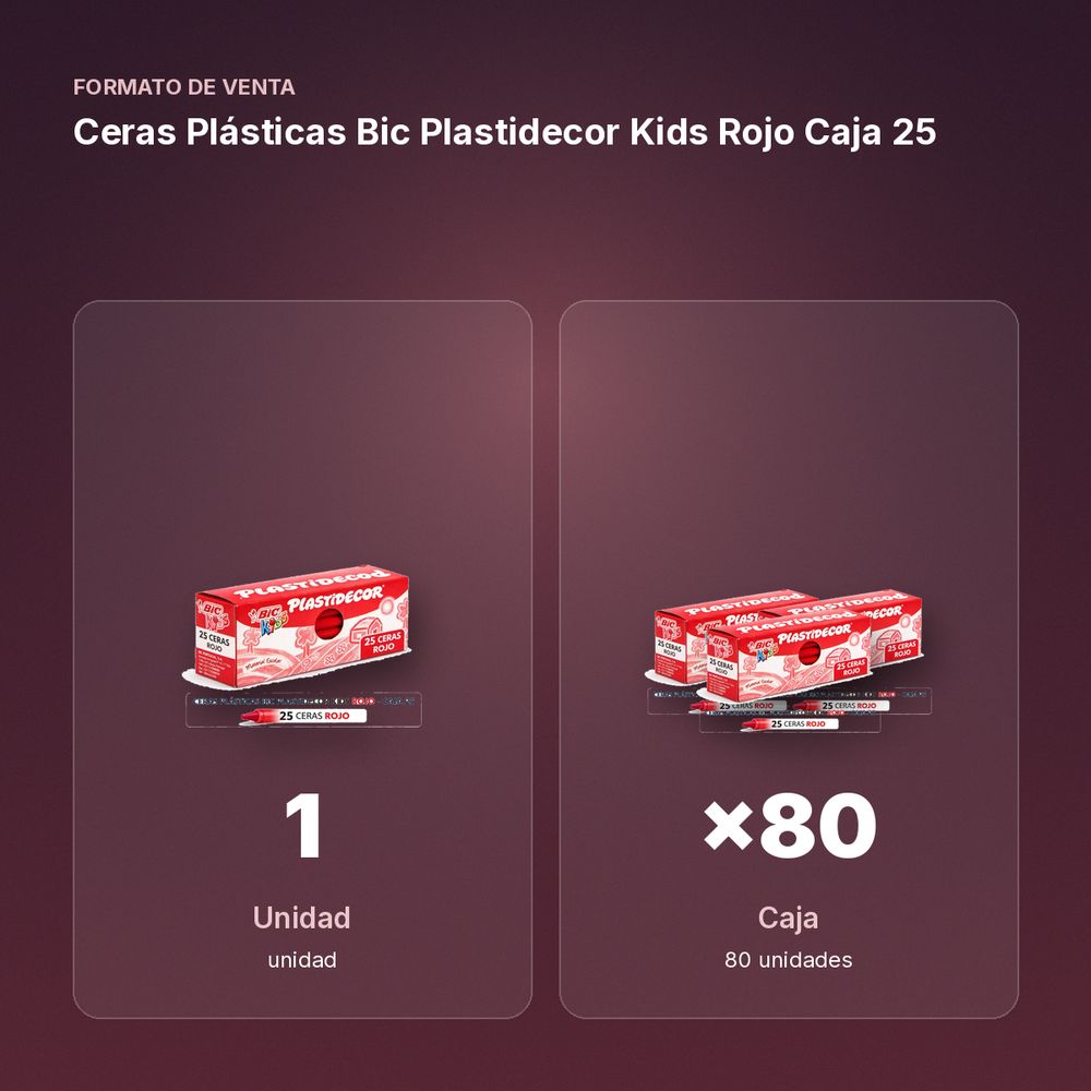 CERAS PLÁSTICAS BIC PLASTIDECOR KIDS ROJO CAJA 25 - formato de venta: caja de 80