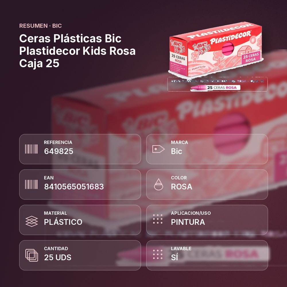 CERAS PLÁSTICAS BIC PLASTIDECOR KIDS ROSA CAJA 25 - resumen de atributos