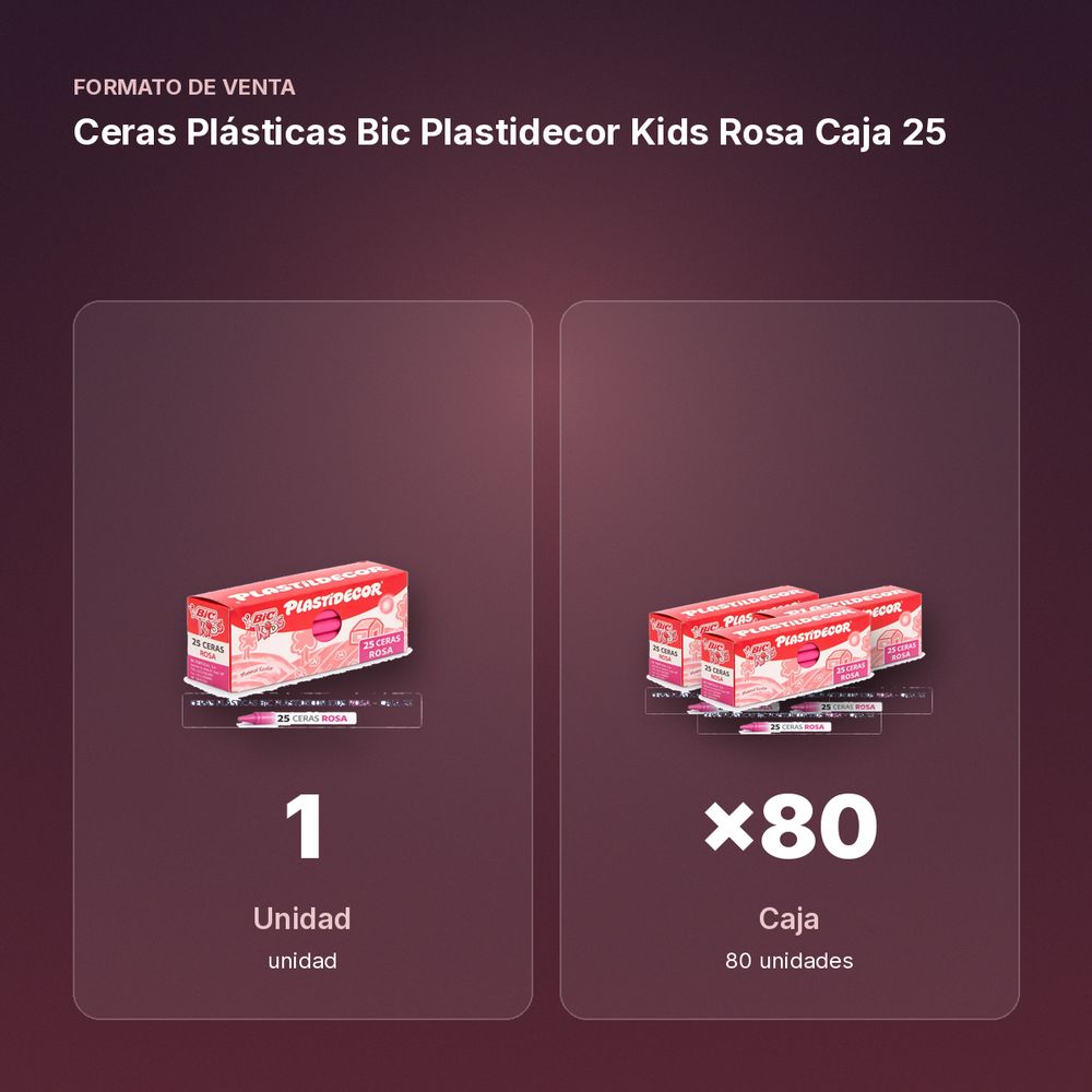 CERAS PLÁSTICAS BIC PLASTIDECOR KIDS ROSA CAJA 25 - formato de venta: caja de 80