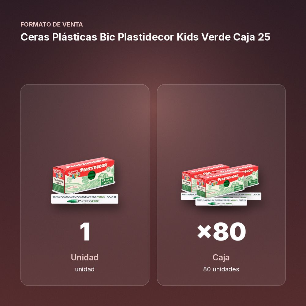 CERAS PLÁSTICAS BIC PLASTIDECOR KIDS VERDE CAJA 25 - formato de venta: caja de 80