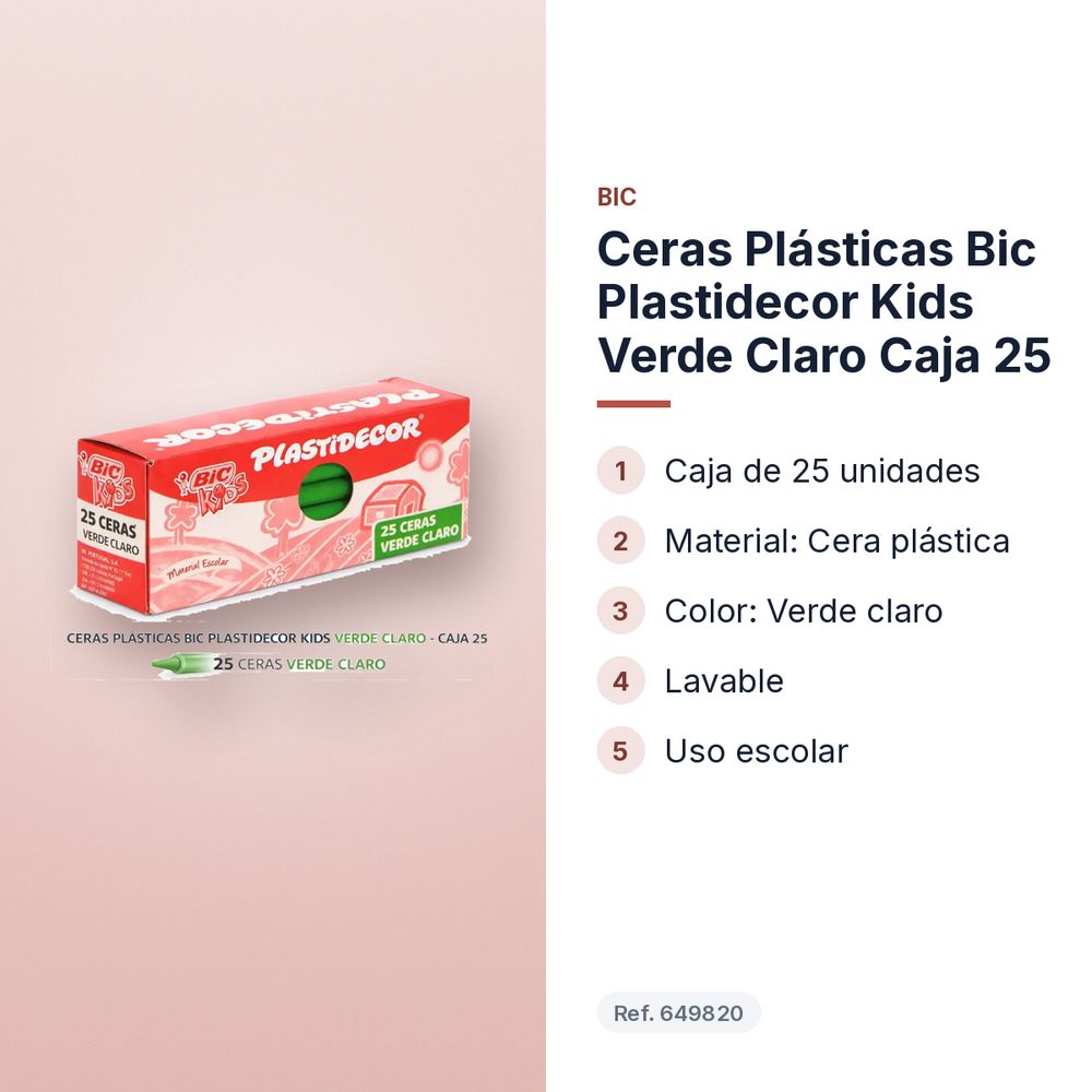 CERAS PLÁSTICAS BIC PLASTIDECOR KIDS VERDE CLARO CAJA 25 - características principales