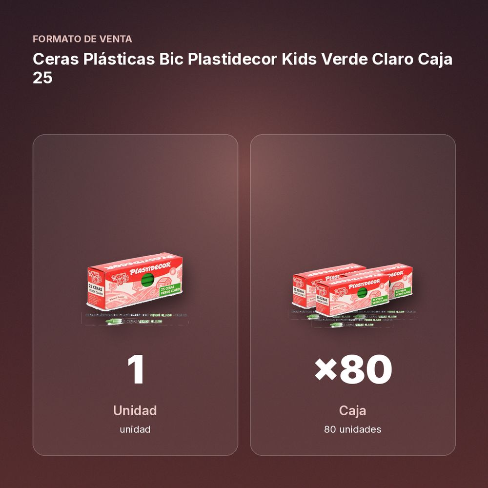 CERAS PLÁSTICAS BIC PLASTIDECOR KIDS VERDE CLARO CAJA 25 - formato de venta: caja de 80