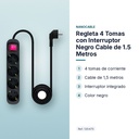 REGLETA 4 TOMAS CON INTERRUPTOR NEGRO CABLE DE 1.5 METROS - características principales