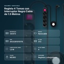 REGLETA 4 TOMAS CON INTERRUPTOR NEGRO CABLE DE 1.5 METROS - resumen de atributos