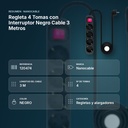 REGLETA 4 TOMAS CON INTERRUPTOR NEGRO CABLE 3 METROS - resumen de atributos