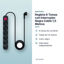 REGLETA 6 TOMAS CON INTERRUPTOR NEGRO CABLE 1,5 METROS  - características principales