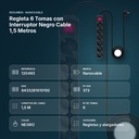 REGLETA 6 TOMAS CON INTERRUPTOR NEGRO CABLE 1,5 METROS  - resumen de atributos