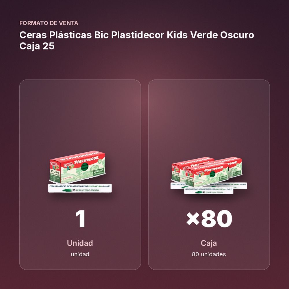 CERAS PLÁSTICAS BIC PLASTIDECOR KIDS VERDE OSCURO CAJA 25 - formato de venta: caja de 80
