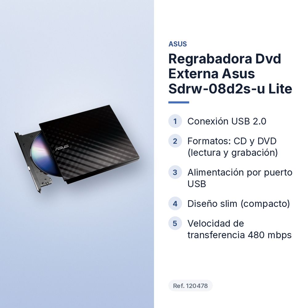 REGRABADORA DVD EXTERNA ASUS SDRW-08D2S-U LITE - características principales