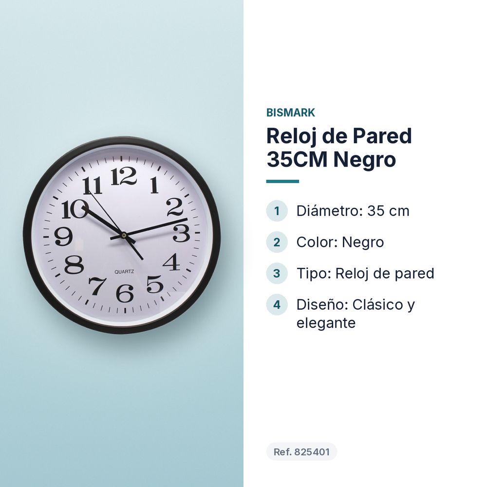 RELOJ DE PARED 35CM NEGRO - características principales