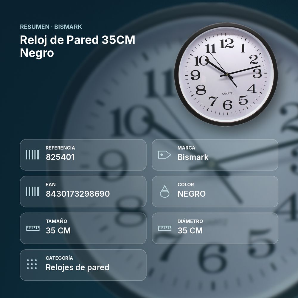 RELOJ DE PARED 35CM NEGRO - resumen de atributos