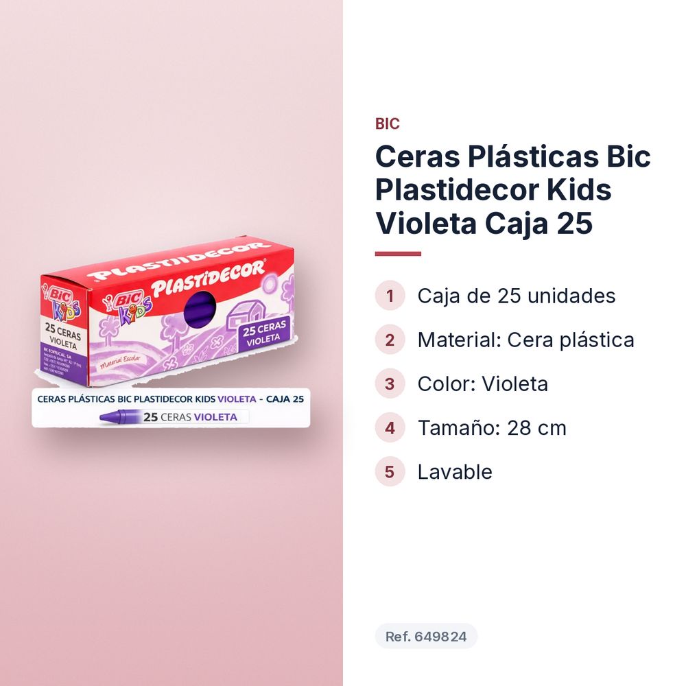 CERAS PLÁSTICAS BIC PLASTIDECOR KIDS VIOLETA CAJA 25 - características principales