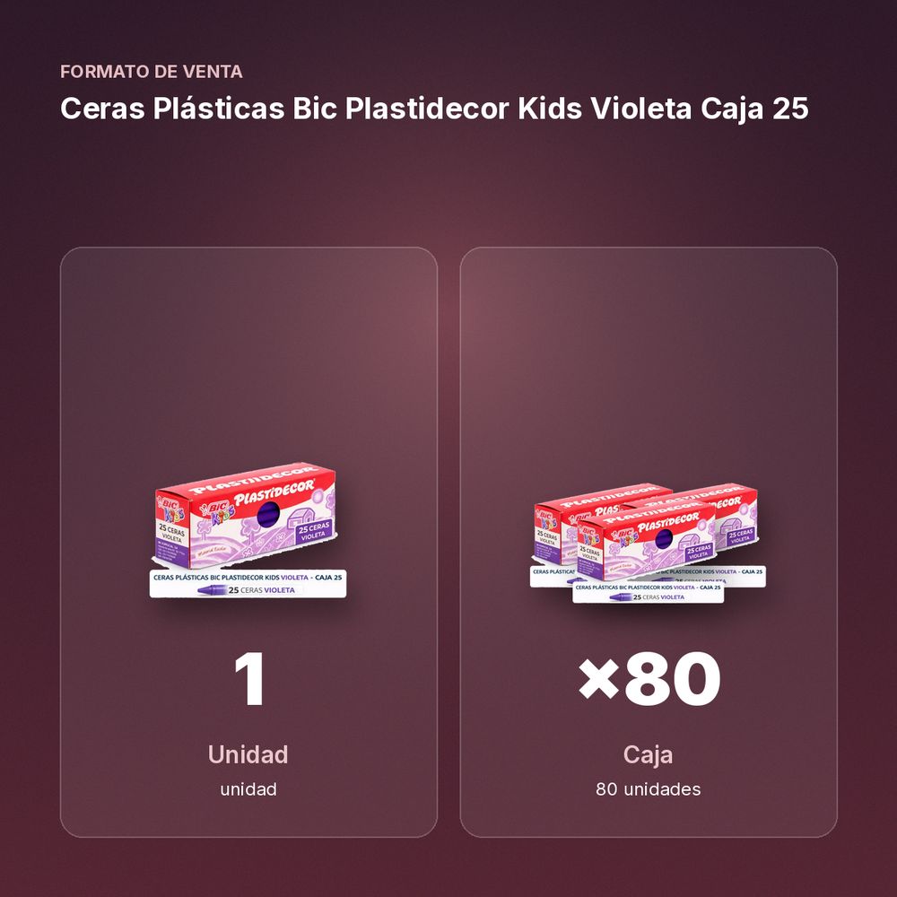 CERAS PLÁSTICAS BIC PLASTIDECOR KIDS VIOLETA CAJA 25 - formato de venta: caja de 80