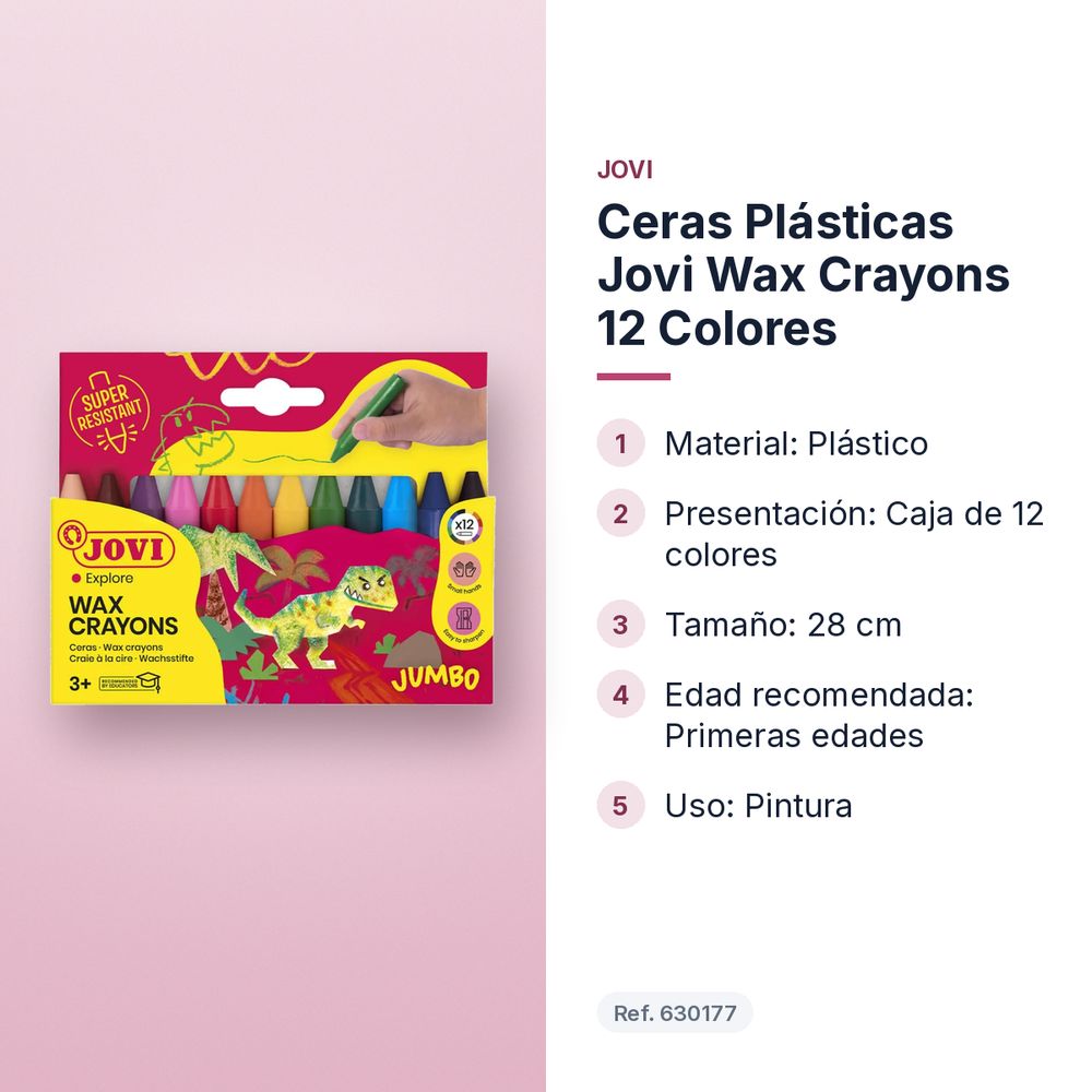 CERAS PLÁSTICAS JOVI WAX CRAYONS 12 COLORES  - características principales