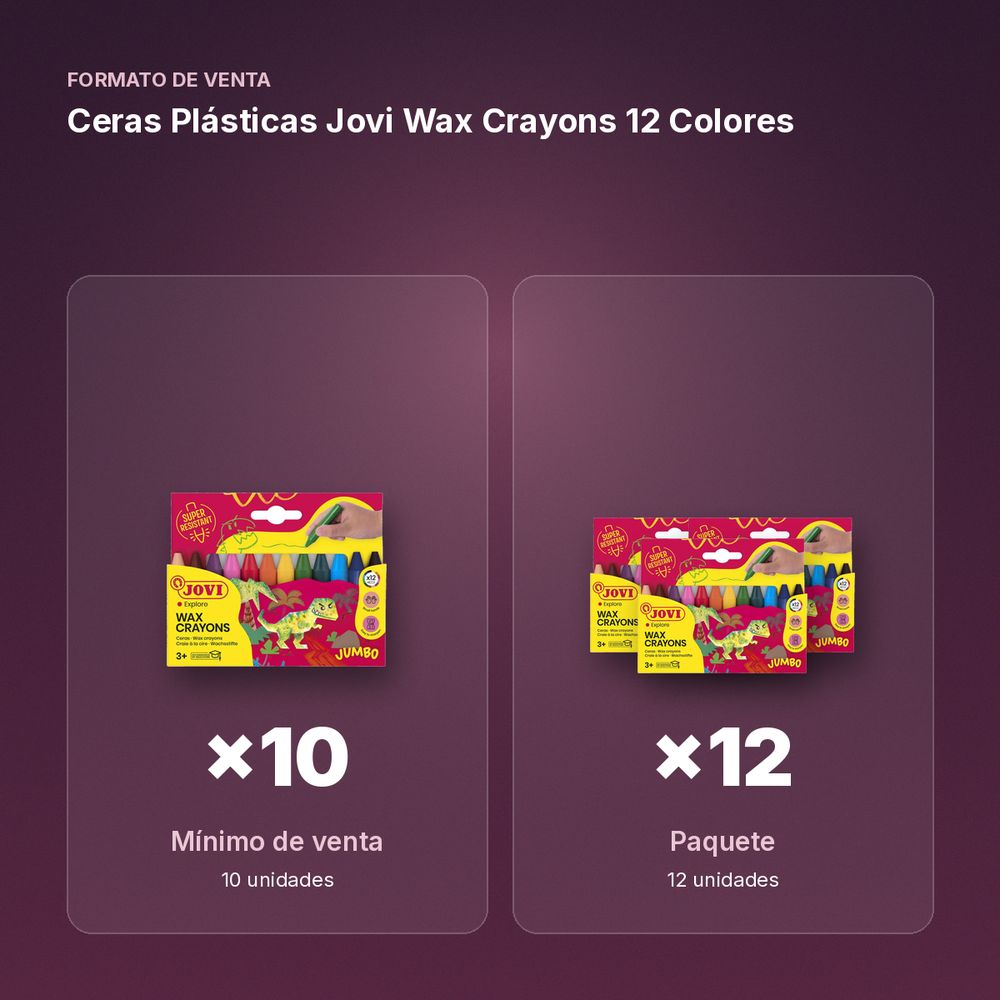 CERAS PLÁSTICAS JOVI WAX CRAYONS 12 COLORES  - formato de venta: paquete de 12
