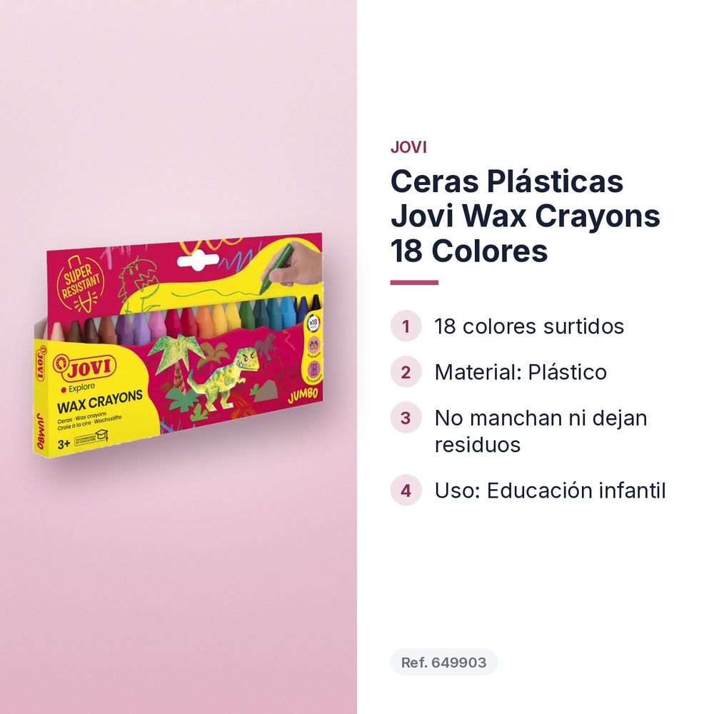 CERAS PLÁSTICAS JOVI WAX CRAYONS 18 COLORES  - características principales