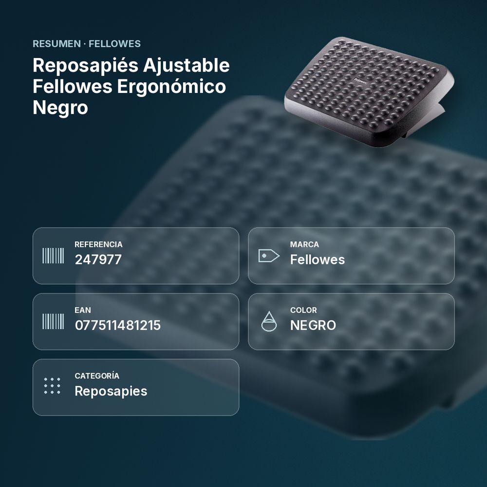 REPOSAPIÉS AJUSTABLE FELLOWES ERGONÓMICO NEGRO - resumen de atributos