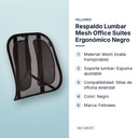 RESPALDO LUMBAR MESH OFFICE SUITES ERGONÓMICO NEGRO - características principales
