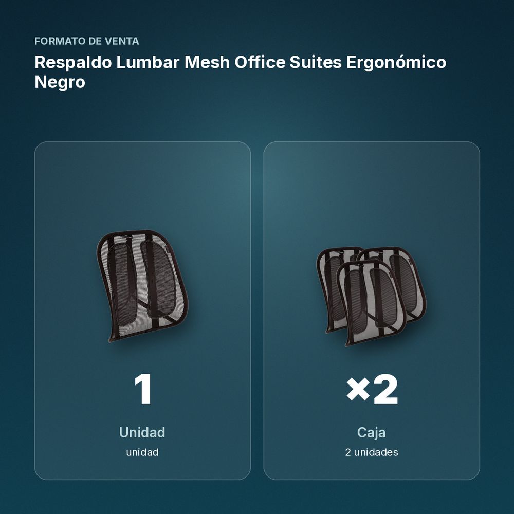 RESPALDO LUMBAR MESH OFFICE SUITES ERGONÓMICO NEGRO - formato de venta: caja de 2