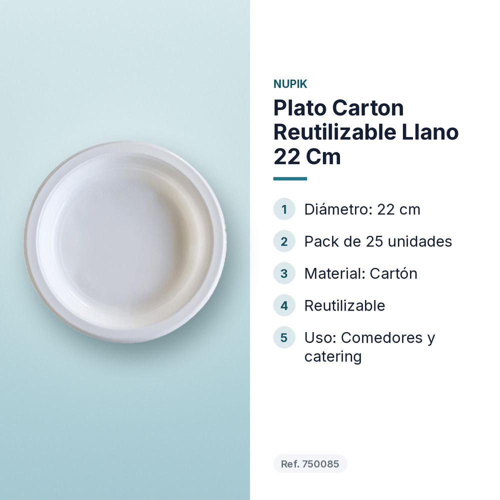 PLATO CARTON REUTILIZABLE LLANO 22 CM  - características principales