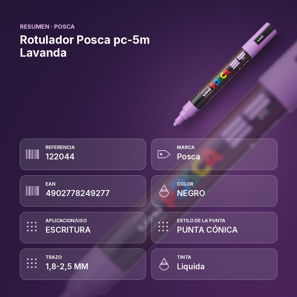 ROTULADOR POSCA PC-5M LAVANDA - resumen de atributos
