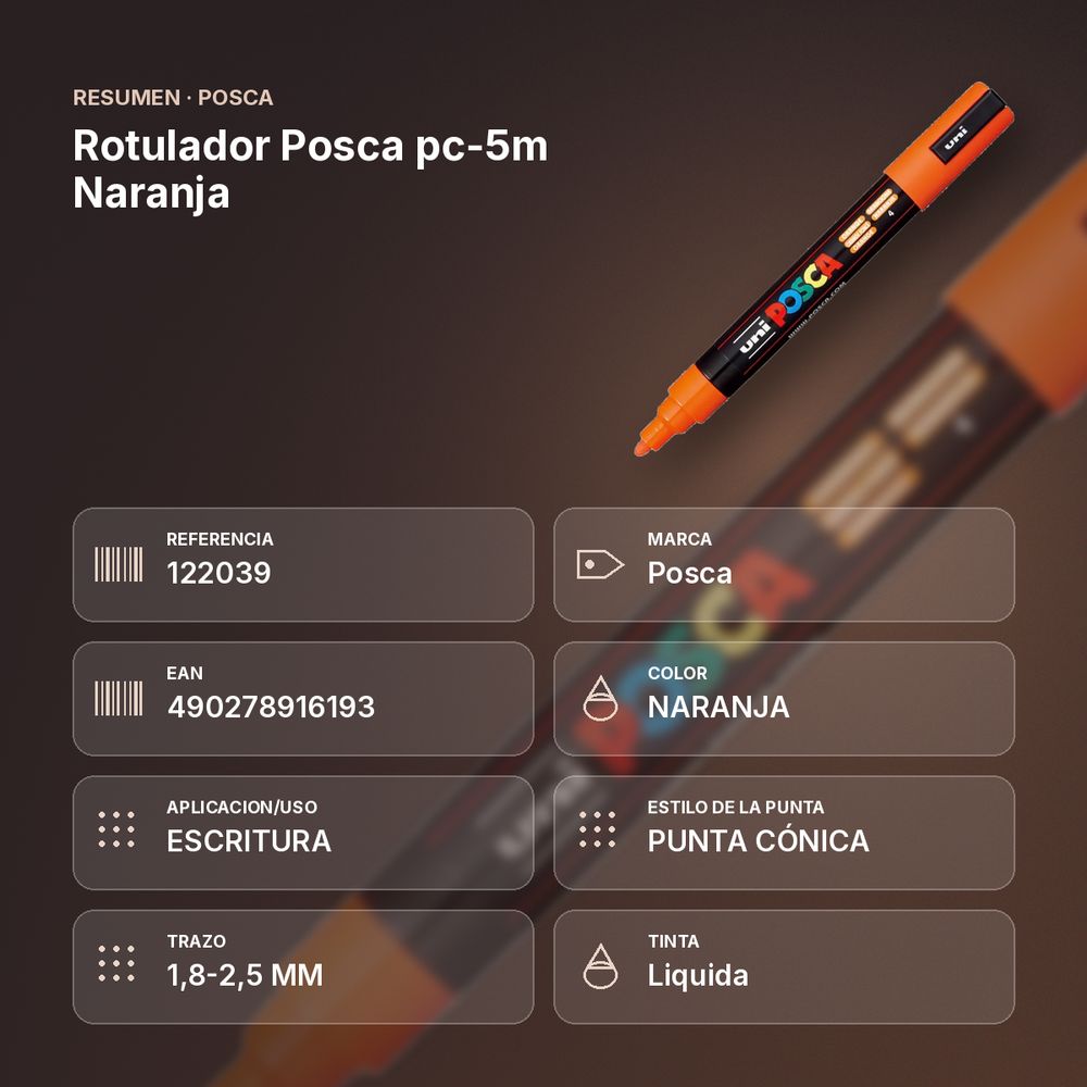 ROTULADOR POSCA PC-5M NARANJA - resumen de atributos