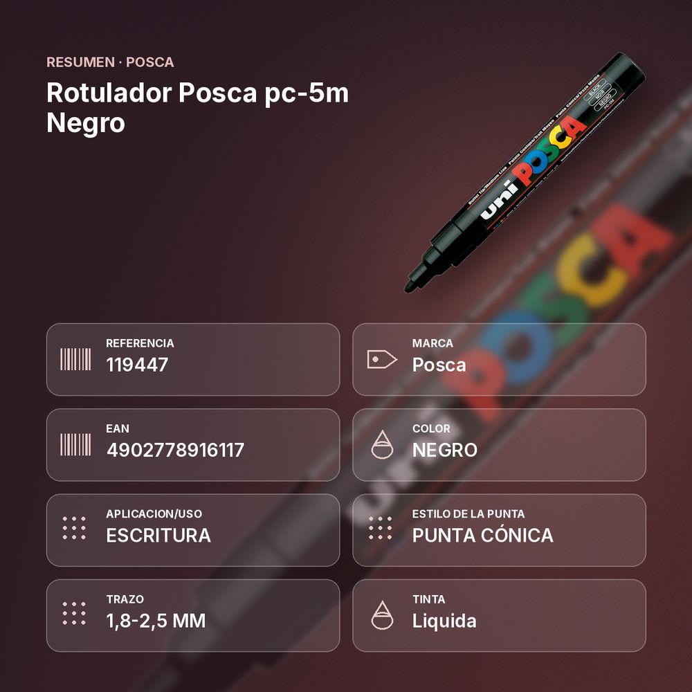 ROTULADOR POSCA PC-5M NEGRO - resumen de atributos