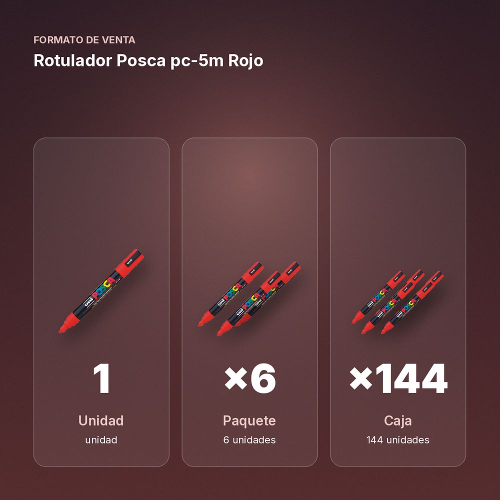ROTULADOR POSCA PC-5M ROJO - formato de venta: paquete de 6, caja de 144, palé de 288