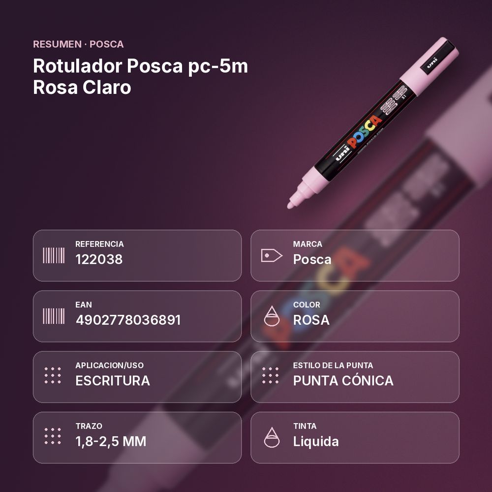 ROTULADOR POSCA PC-5M ROSA CLARO  - resumen de atributos