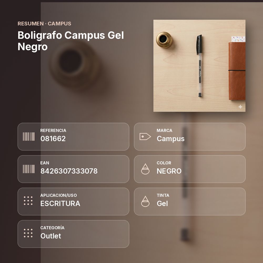 BOLIGRAFO CAMPUS GEL NEGRO - resumen de atributos