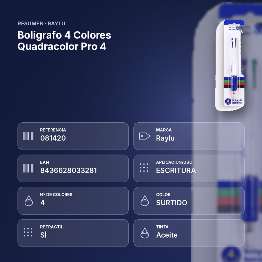 BOLÍGRAFO 4 COLORES QUADRACOLOR PRO 4 - resumen de atributos