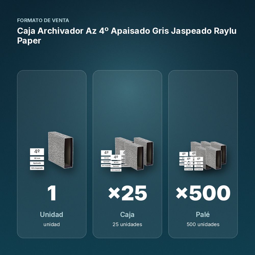 CAJA ARCHIVADOR AZ 4º APAISADO GRIS JASPEADO RAYLU PAPER  - formato de venta: caja de 25, palé de 500