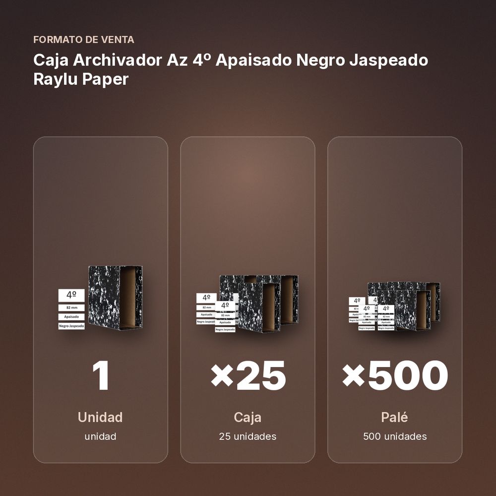 CAJA ARCHIVADOR AZ 4º APAISADO NEGRO JASPEADO RAYLU PAPER  - formato de venta: caja de 25, palé de 500