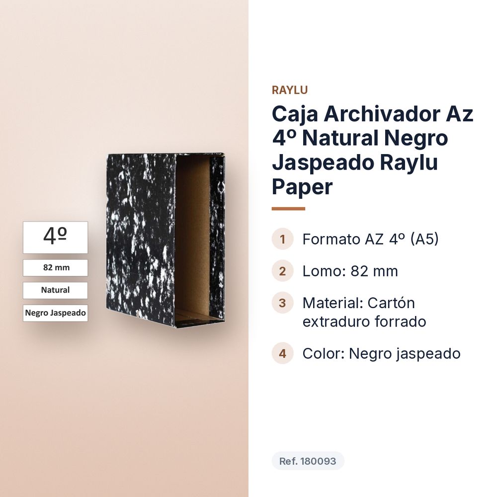 CAJA ARCHIVADOR AZ 4º NATURAL NEGRO JASPEADO RAYLU PAPER - características principales