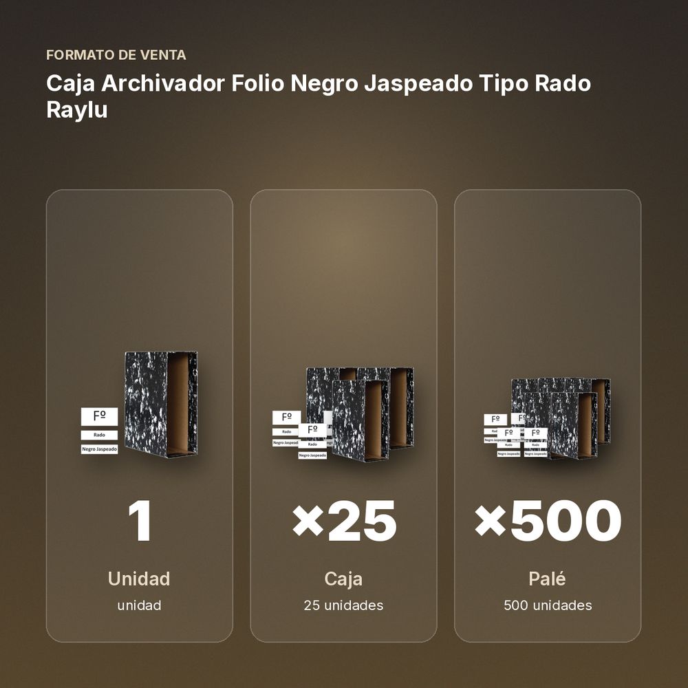 CAJA ARCHIVADOR FOLIO NEGRO JASPEADO TIPO RADO RAYLU - formato de venta: caja de 25, palé de 500