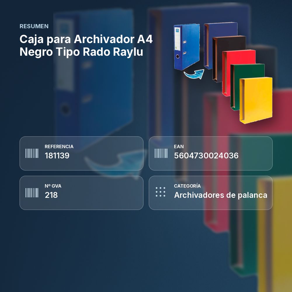 CAJA PARA ARCHIVADOR A4 NEGRO TIPO RADO RAYLU - resumen de atributos