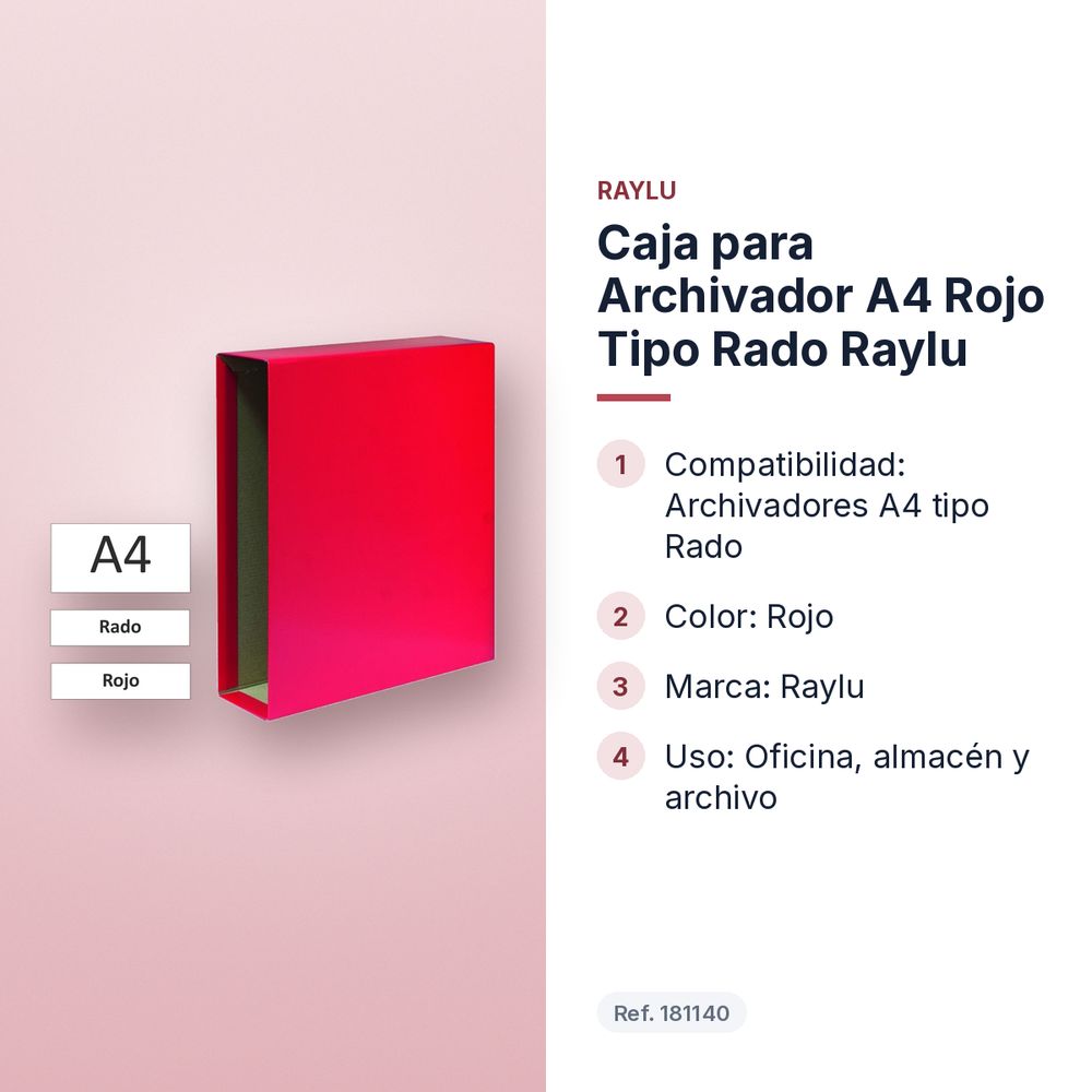 CAJA PARA ARCHIVADOR A4 ROJO TIPO RADO RAYLU - características principales