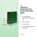 CAJA PARA ARCHIVADOR A4 VERDE TIPO RADO RAYLU - características principales