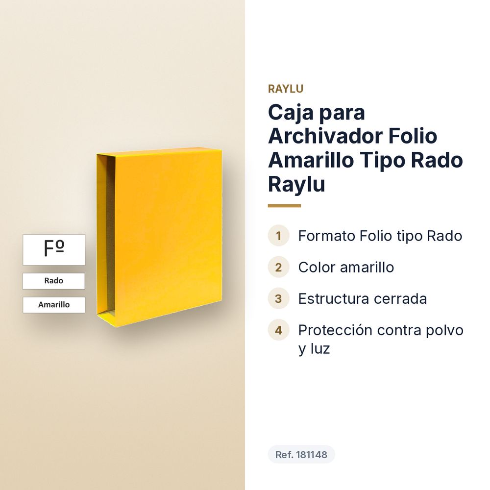 CAJA PARA ARCHIVADOR FOLIO AMARILLO TIPO RADO RAYLU - características principales