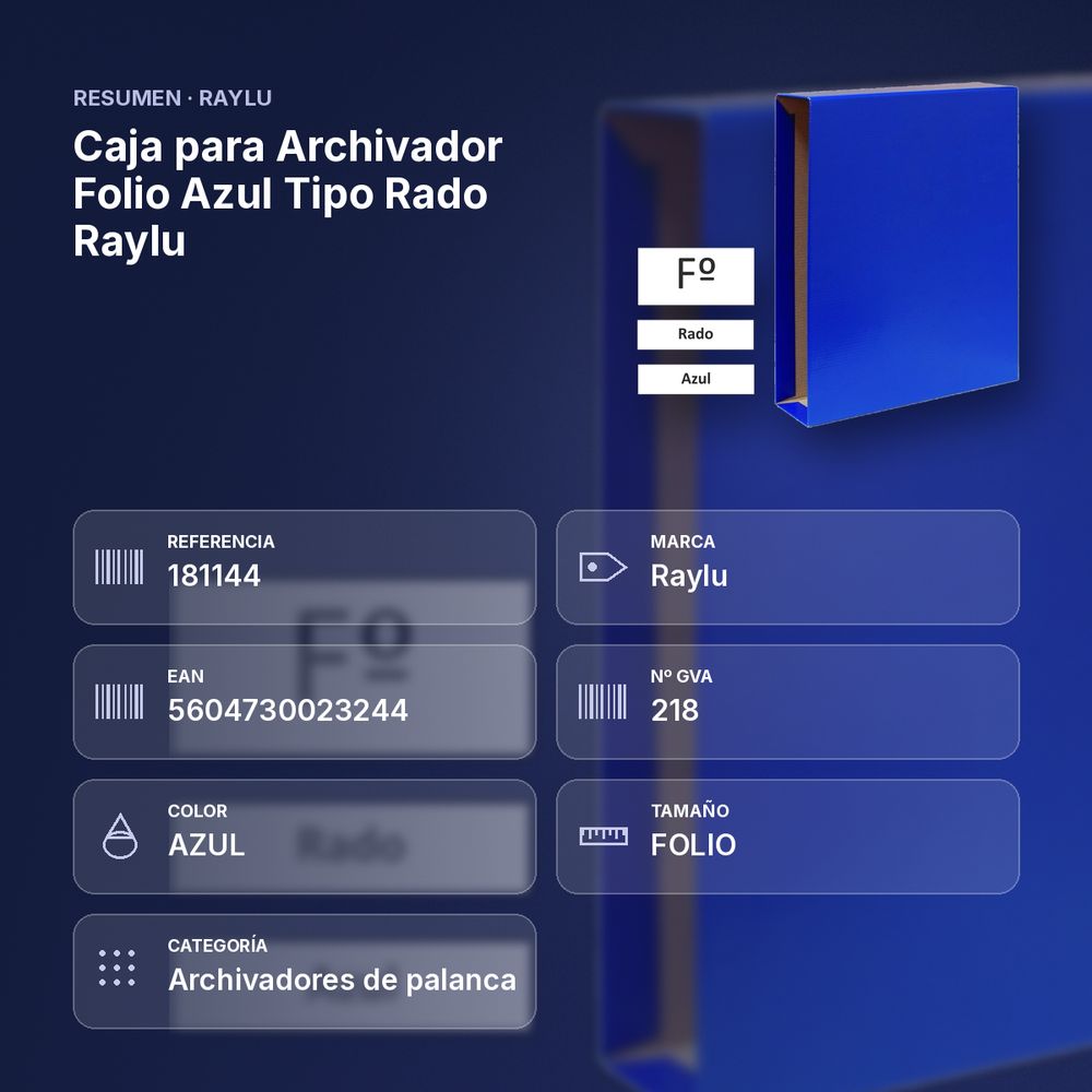 CAJA PARA ARCHIVADOR FOLIO AZUL TIPO RADO RAYLU - resumen de atributos