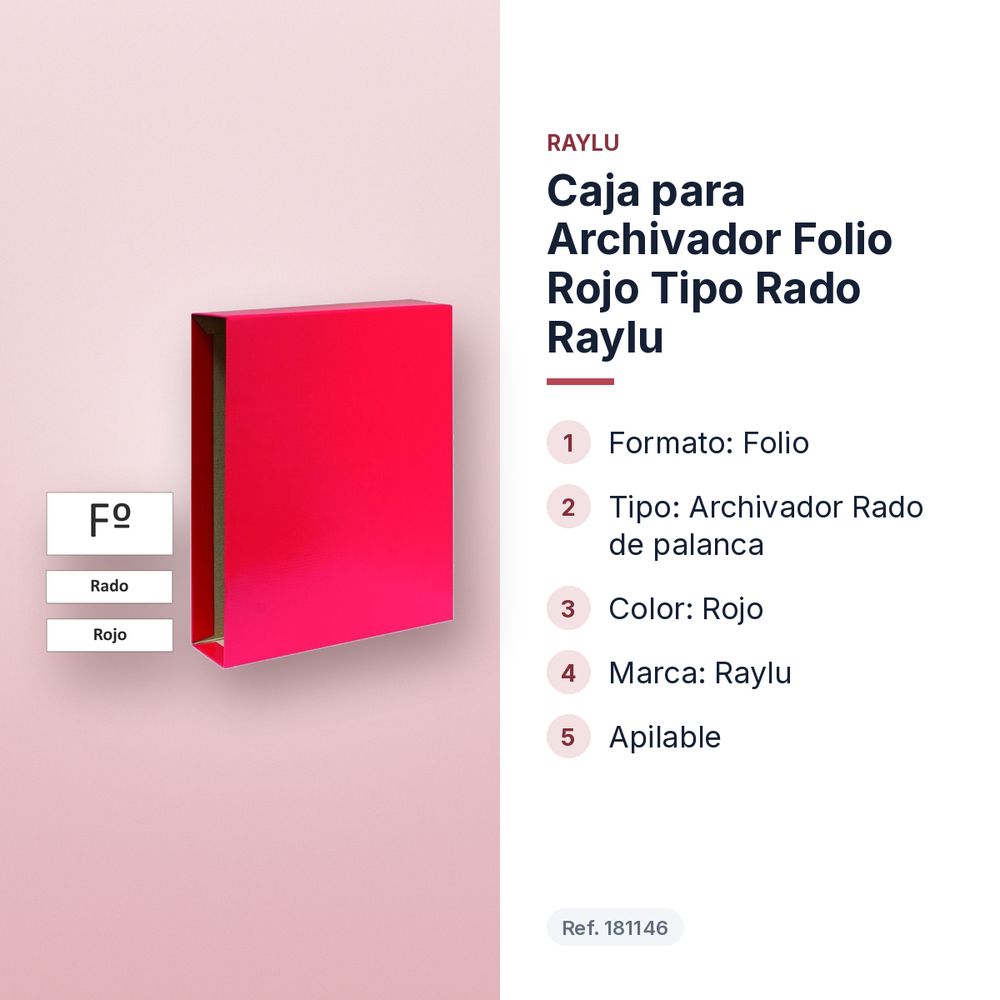 CAJA PARA ARCHIVADOR FOLIO ROJO TIPO RADO RAYLU - características principales